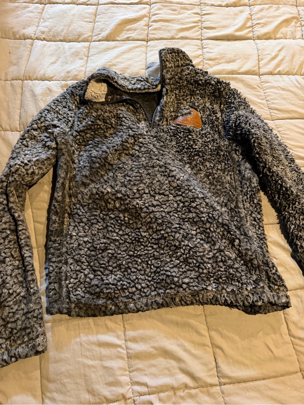 MV Sport Charcoal Sherpa Half-Zip Pullover with Tan Patch of Nantucket